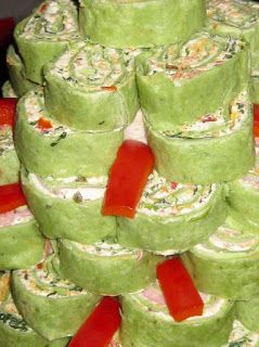 Living on Cloud Nine: SPINACH TORTILLA ROLL-UP TREE Spinach Wrap Roll Ups, Spinach Tortilla Pinwheels, Spinach Tortilla Wraps, Christmas Bunco, Spinach Roll Ups, Ham Roll Ups, Tree Spinach, Tortilla Pinwheels, Grinch Movie