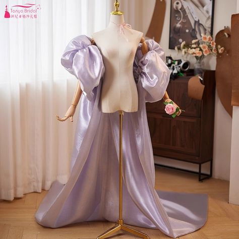 Shine Light Purple Evening Long Cape Simple Short Puffy Sleeves Romantic Jacket Chic A Line Cloak - AliExpress 320 Short Puffy Sleeves, Long Cape, Puffy Sleeves, Formal Attire, Cloak, Light Purple, Cape, A Line, Wedding Dresses