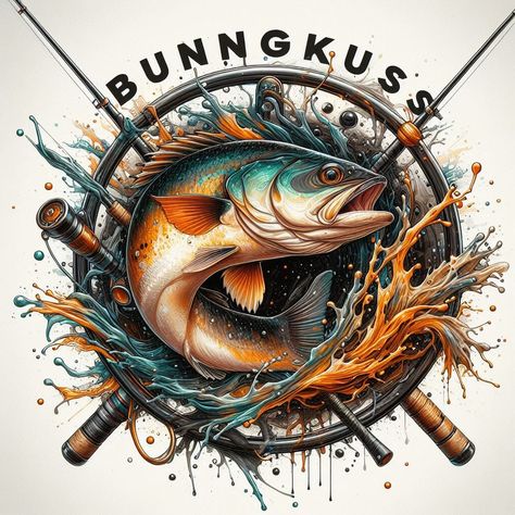 495. PROMPT:
 Hyper realistic and artistic image of combining the word "Bungkus"... Fly Fishing Art Drawing, Fishing Logo Design Graphics, Fishing Aesthetic, Music Status, Fishing Sublimation Designs, Fishing Poster, Fish Aesthetic, Fishing Graphic, Fishing Png