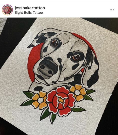 Doberman Portrait Tattoo, American Traditional Dog Portrait Tattoo, Traditional Pet Portrait Tattoo, Traditional Style Dog Tattoo, Dog American Traditional Tattoo, Dalmation Tattoo, Traditional Dog Portrait Tattoo, American Traditional Dog, Apprenticeship Portfolio