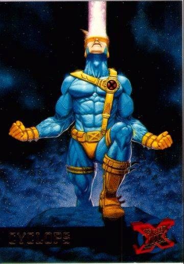 Cyclops is a fictional character, a superhero appearing in comic books published by Marvel Comics. He often serves as the field leader of the X-Men. A mutant, Cyclops emits a powerful energy beam from his eyes (an "optic blast"). In uniform, he wears a battle visor with a single, ruby-quartz lens running eye-to-eye; the resulting one-eyed appearance is why he is codenamed "Cyclops", after the one-eyed giants of Greek mythology. Nate Grey, Cyclops X Men, Cyclops Marvel, Marvel Wolverine, Xmen Art, Marvel Cards, Univers Marvel, Charles Xavier, Wolverine Marvel