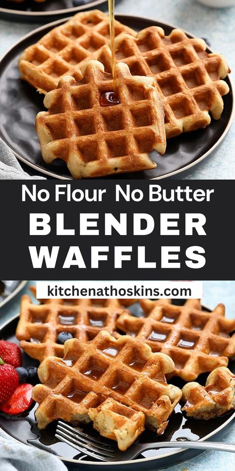 Blender Waffles are one the easiest waffle recipes you'll make! Just add all ingredients into a blender, blend, and make waffles! Made using wholesome ingredients, there's no flour or butter. They are fluffy with a perfectly crisp exterior! Eggless Oatmeal Cookies, Blender Waffles, Mini Waffle Recipe, Almond Flour Waffles, Oatmeal Dessert, Oatmeal Waffles, Best Waffle Recipe, No Bake Oatmeal Bars, Easy Waffle Recipe