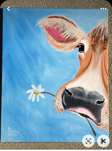 Goa Paintings Art, Cow Painting Acrylic Easy, Cow Painting Ideas, Sunset Art Painting, Cow Paintings On Canvas, Farm Animal Paintings, Cow Paintings, Paint N Sip, Paint Night Ideas