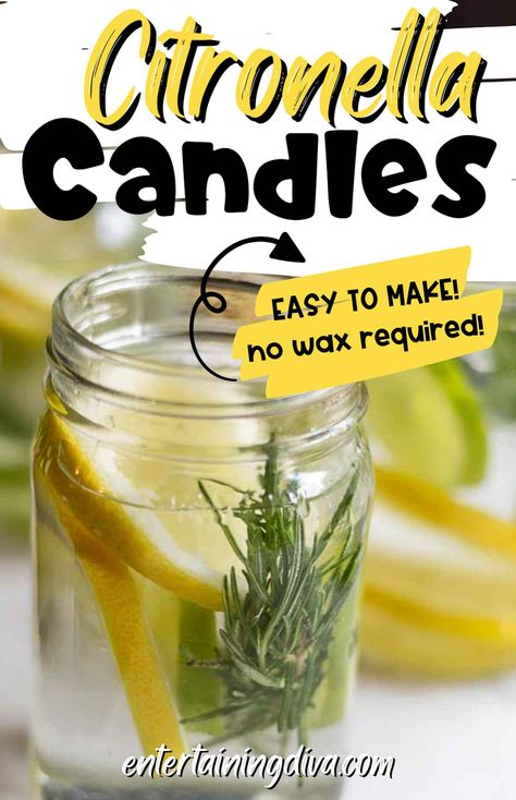 I LOVE these DIY Citronella candles! They'll be perfect to get rid of the mosquitoes on my patio this summer. Diy Citronella Candles, Mason Jar Citronella Candles, Candle Placement, Diy Citronella, Eaten Alive, Citronella Candle, Rosemary Water, Citronella Essential Oil, Spring Entertaining