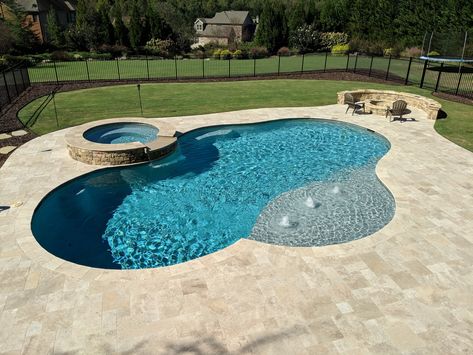 Pool Coping Ideas, Ivory Travertine, Backyard Swimming Pool, Dream Backyard Pool, Albany Park, Freeform Pools, Pool Outfits, Swimming Pool Photos, Pools Backyard Inground