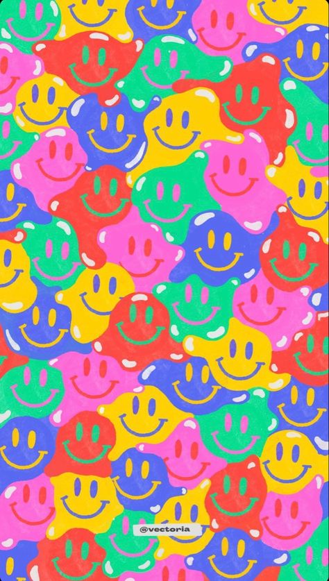 Warped Smiley Face Wallpaper, Warped Smiley Face, Harajuku Rainbow, Mini Wallpaper, Face Wallpaper, Happy Smiley Face, Face Emoji, Cellphone Wallpaper Backgrounds, Iphone Backgrounds