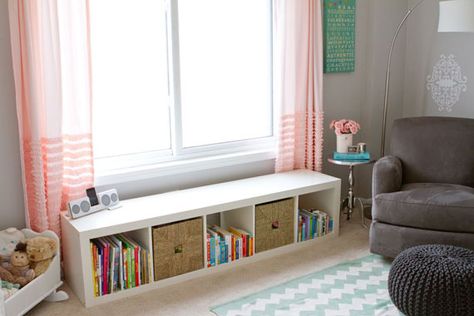 Window seat Bench Bookshelf, Window Bookshelf, Bookshelf Bench, Ikea Cubbies, Low Bookshelf, Bookshelf Window, Bookcase Bench, Shelf Bench, Toy Storage Nursery