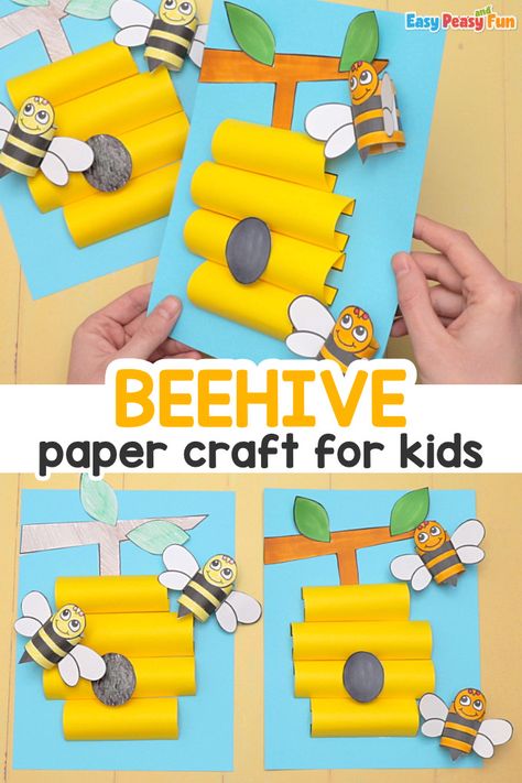 Beehive Paper Craft - Easy Peasy and Fun Spring Crafts For 1st Grade, September Crafts For Kids, Bees For Kids, 1st Grade Crafts, Bee Hive Craft, Crab Crafts, Bee Craft, Bee Crafts For Kids, April Activities