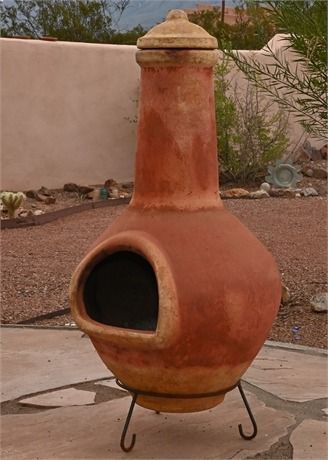 NM Auctions | Innovative Auction, Liquidation & Estate Sales - 48" Terracotta Chiminea Terracotta Chiminea, Chimney Cap, Iron Stand, China Porcelain, Estate Sales, Ceramic Pottery, Health And Beauty, Auction