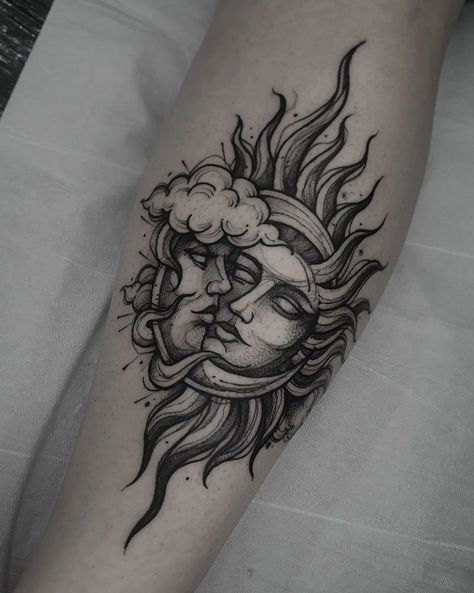 Dark Knee Tattoo Designs, Gemini Sun Tattoo, African Sleeve Tattoo, Above Elbow Tattoo, Fenrir Tattoo, Indian Skull Tattoos, Luna Tattoo, Medusa Tattoo Design, Sun And Moon Tattoo