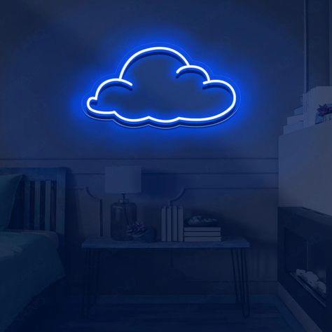 Neon Cloud, Neon Signs For Bedroom, Cloud And Moon, Neon Room Decor, Signs For Bedroom, Bedroom Kid, Cloud Light, Led Bleu, Light Aesthetic