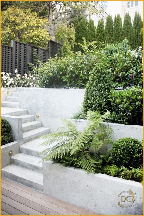 Steep Gardens, Sloped Backyard Landscaping, Landscape Stairs, Sloped Yard, Sloped Backyard, Landscaping Retaining Walls, Garden Stairs, Back Garden Design, Hillside Landscaping