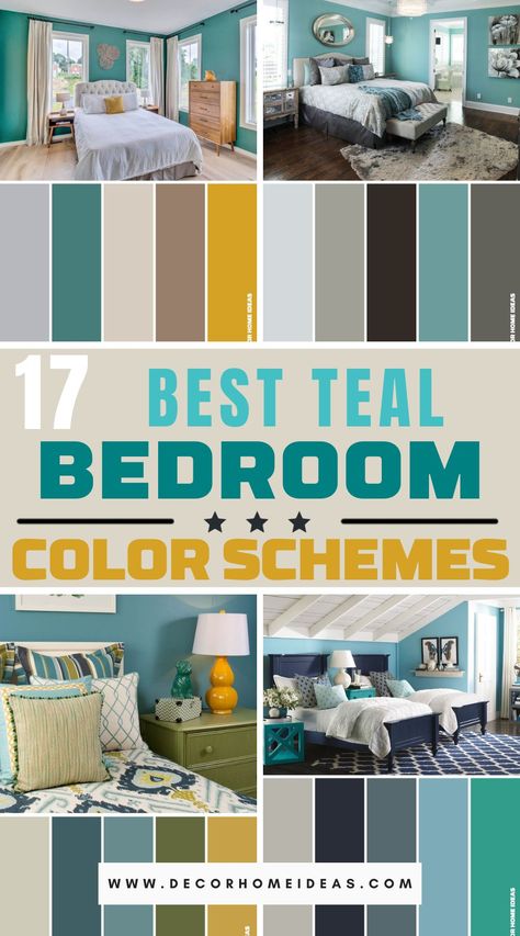 Dive into the serenity of teal with these 17 captivating bedroom color schemes. Explore the calming and refreshing world of teal tones as you create your own peaceful haven. Teal Bedspread Room Ideas, Teal Color Palette Bedroom, Teal Wall Colors, Warm Bedroom Colors, Blue Green Bedrooms, Teal Bedroom Decor, Teal Accent Walls, Bedroom Teal, Teal Rooms