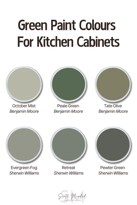 Discover some of my favourite green paint colours from Benjamin Moore and Sherwin Williams. From subtle, muted tones to bold, dramatic shades, these colours can instantly elevate the look of your kitchen. I’ll dive into the undertones, lighting effects, and best coordinating colours to help you choose the perfect green for your cabinets, ensuring your kitchen feels inviting, stylish, and on-trend. Topsoil Benjamin Moore, Best Green Paint For Kitchen Cabinets, Paint Colours For Kitchen Cabinets, Caldwell Green Benjamin Moore, Colours For Kitchen Cabinets, Colours For Kitchen, Green Paint Colours, Bg House, Green Kitchen Paint