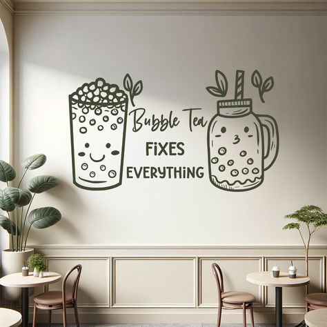 This Bubble tea decal for your Bubble tea front store decorations. This cute bubble tea sign will surely put a smile on a customer's face. If you love bubble tea, you will love this boba design! Boba Design, Cute Bubble Tea, Coffee Kiosk, Tea Sign, Tea Stickers, Boba Shop, Commercial Signage, Cafe Window, Bubble Tea Shop