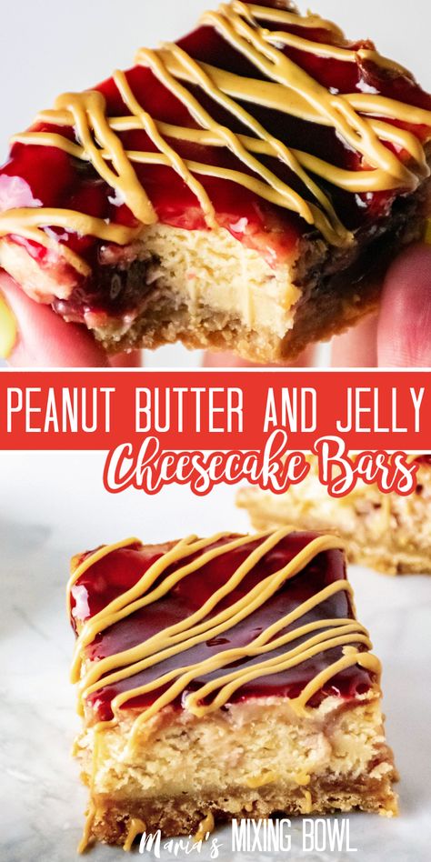 Peanut Butter and Jelly Cheesecake Bars Peanut Butter And Jelly Cheesecake, Peanut Butter Jelly Recipes, Peanut Butter Cheesecake Bars, Jelly Cheesecake, Best Treats, Jelly Desserts, Fluff Desserts, Cheesecake Bar Recipes, Peanut Butter Cheesecake