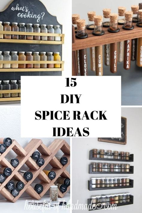 Check out these easy DIY spice rack ideas to organize your spices. From hanging spice racks to free standing, there are so many creative ideas. #housefulofhandmade #diyspiceracks #diyspicerack #spicerackstorage Diy Spice Rack Ideas, Diy Spice Storage, Spice Rack Uses, Pallet Spice Rack, Best Spice Rack, Spice Rack Ideas, Spice Storage Solutions, Drawer Spice Rack, Wall Spice Rack