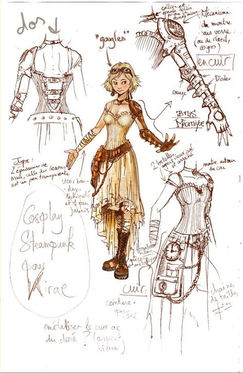 Steampunk Fashion Drawing, Clothes Design Drawings Sketches, Steampunk Drawing Characters, Steampunk Female Character, Steampunk Art Characters, Steampunk Character Art, Steampunk Art Drawing, Steampunk Character Design, Steampunk Outfits Women