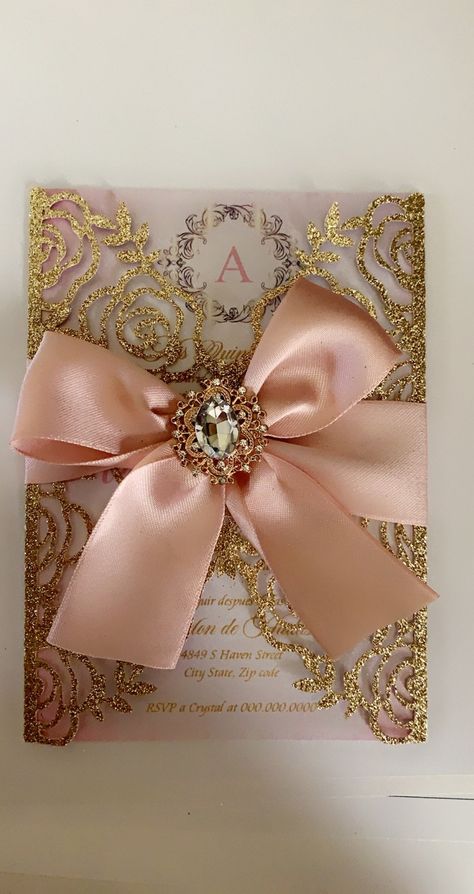 Quinceñera Invitations, Rose Gold Invitation, Rose Gold Quince, Rose Gold Quinceanera, Quinceanera Pink, Blush Invitations, Pink Sweet 16, Pink Quince, Quince Invitations