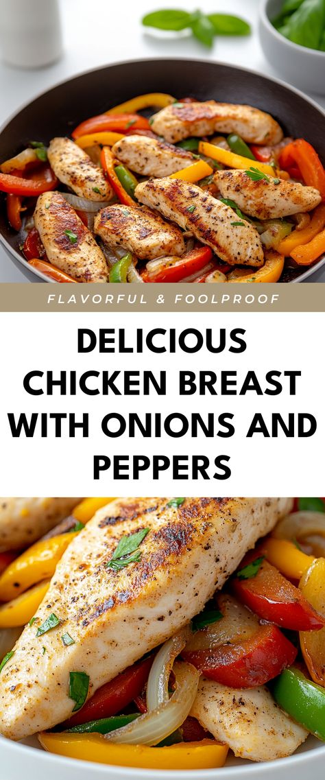 Image for Delicious Chicken Breast with Onions and Peppers Chicken Onion Peppers Dinners, Chicken Onions Peppers, Chicken Breast Peppers And Onions, Smothered Chicken With Peppers And Onions, Chicken Onions And Peppers, Chicken With Peppers And Onions, Smothered Chicken, Chicken Breast Fillet, Yummy Chicken