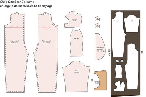 Print this image and enlarge to scale to get a pattern for a child of any size. Kids Bear Costume, Diy Onesie, Chicken Wire Ghost, Toothless Costume, Make A Bear, Elephant Costume, Kid Costumes, Teddy Bear Costume, Penguin Costume