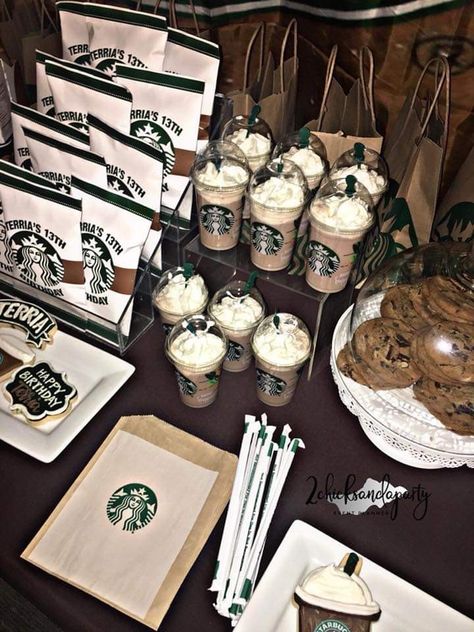 Starbucks Themed Birthday Party Starbucks Themed Birthday Party, Starbucks Birthday Party, Starbucks Party, Teenage Birthday Party, 15th Birthday Party Ideas, Starbucks Cake, Starbucks Birthday, Sleepover Birthday Parties, Coffee Party