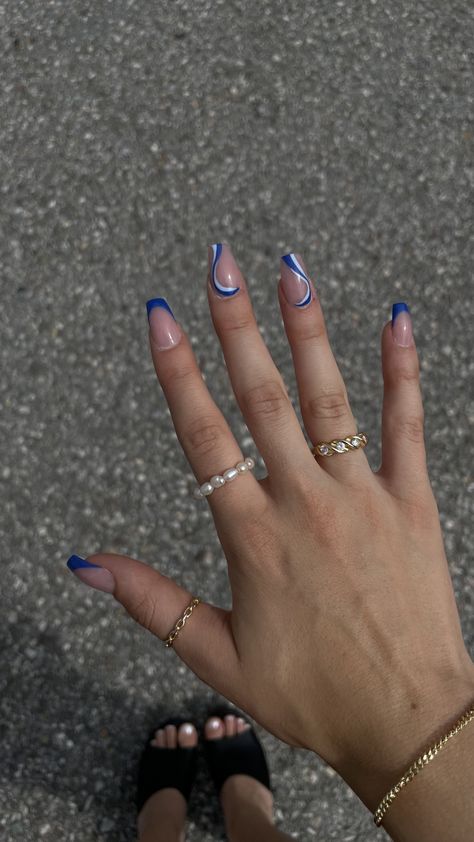 Nail ideasummer nailsnail inspoblue nailsblue nail ideas Nail Inspo Almond Short Blue, Gel Nail Designs Dark Blue, Blue Nails With Waves, Festival Nails Blue, Blue Waves Nails, Trendy Summer Nails Blue, Summer Nail Inspo Coffin Blue, Blue Nail Inspo Coffin, Dark Blue Nails With Design Acrylic