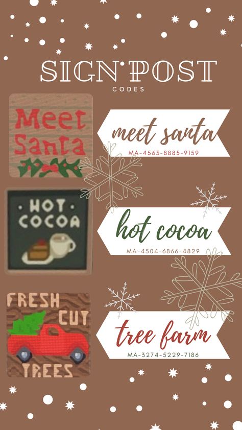 Acnh Xmas Designs, Acnh Letters To Santa, Acnh Tree Farm Sign, Acnh Winter Island Codes, Christmas Acnh Ideas, Animal Crossing Christmas Island, Animal Crossing Winter Ideas, Acnh Holiday Path, Animal Crossing Winter Codes