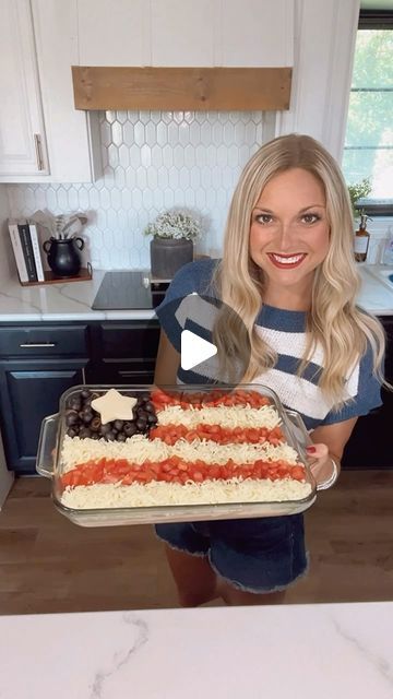 Chelsea Zutavern on Instagram: "Flag Taco Dip!🇺🇸 (Save for the 4th of July)

Ingredients:
1 can refried beans 
8 oz cream cheese 
1 1/2 cups sour cream
1.25 oz taco seasoning 1 packet
16 oz guacamole
2 cups shredded lettuce 
1 can black olives
12 oz shredded Monterey Jack Cheese
2 diced tomatoes 
Block mozzarella or Jack cheese for the star cut out⭐️
.
1. Spread refried beans onto the bottom of a
9x13 baking dish.
2. Mix together softened cream cheese, sour cream and taco seasoning. Beat until smooth and fully combined.
Spread cream cheese mixture over refried beans.
3. Layer guacamole over the cream cheese layer and spread out evenly.
4. Top shredded lettuce.
5. Make flag design by placing chopped black olives in the top left corner.
6. Then make rows, rotating chopped tomatoes and jack Star Cut Out, Taco Dip, Black Olives, Shredded Lettuce, Monterey Jack, Diced Tomatoes, 9x13 Baking Dish, Monterey Jack Cheese, Chopped Tomatoes