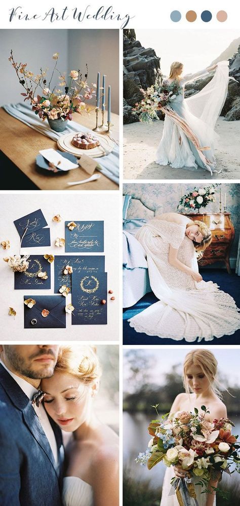 navy and copper gold fine art fall wedding colors Blue Gold Wedding Theme, Rust Palette, Wedding Styles Themes, Wedding Color Schemes Winter, Wedding Color Scheme, Navy And Copper, Wedding Themes Winter, Copper Wedding, Wedding Themes Fall