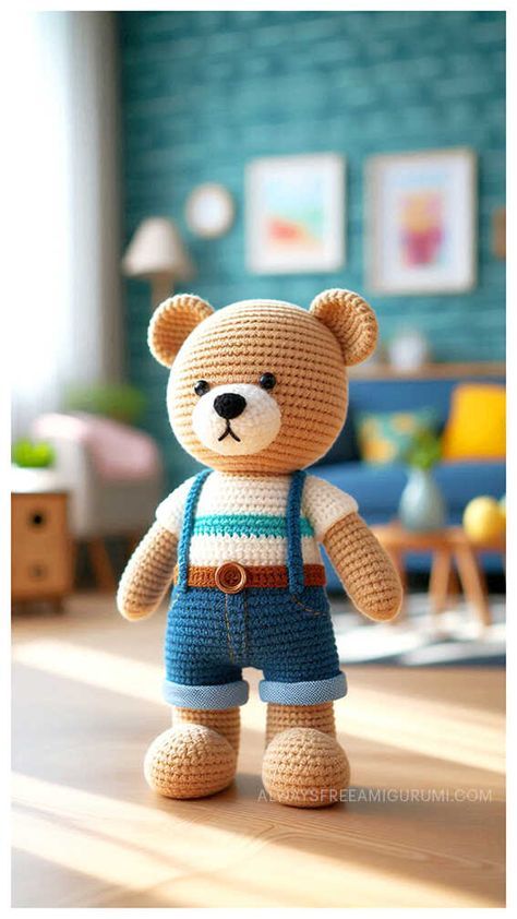 Amigurumi Teddy Bear in Pants Free Pattern Amigurumi Bear Free Pattern, Pants Free Pattern, Crochet Teddy Bear Pattern Free, Amigurumi Teddy Bear, Teddy Bear Patterns Free, Bear Patterns Free, Crochet Toys Free Patterns, Knitting Hats, Crochet Toys Free