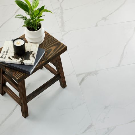 Large-Format Tiles for Showers, Bathrooms & More | The Tile Shop White Porcelain Tile Floor, Large White Tiles, Luxury Bathroom Master, Painting Tile Floors, White Marble Tiles, White Tile Floor, Matte Tile, Marble Tile Floor, Flooring Trends