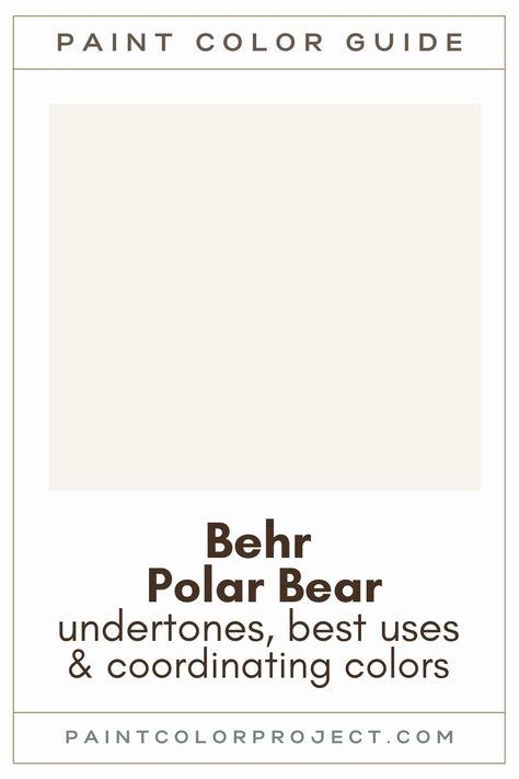 Looking for the perfect bright white paint color for your home? Let’s talk about Behr Polar Bear and if it might be right for your home! Behr Coco Malt Paint Color, Behr Paint Color Polar Bear, Behr Cool White Paint Colors, Behr House Color Schemes Interior, Behr Polar Bear Paint, Behr Snow Day, Polar Bear Paint Color, Behr Polar Bear White Cabinets, Best Behr White Paint Colors