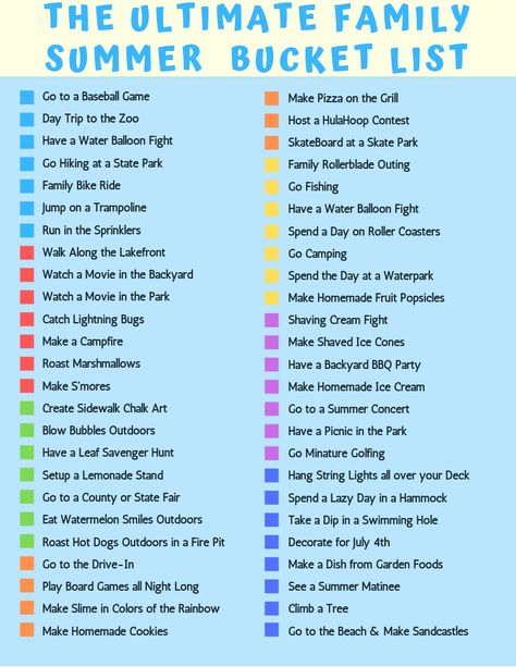 How To Make A Summer Bucket List, Abc Summer Bucket List, Summer Bucket List Family, Summer Bucket List For Toddlers, Summer Bucket List With Kids, Toddler Summer Bucket List, Summer Activities Teens, Things To Do With Kids In Summer, Summer Vacation Bucket List