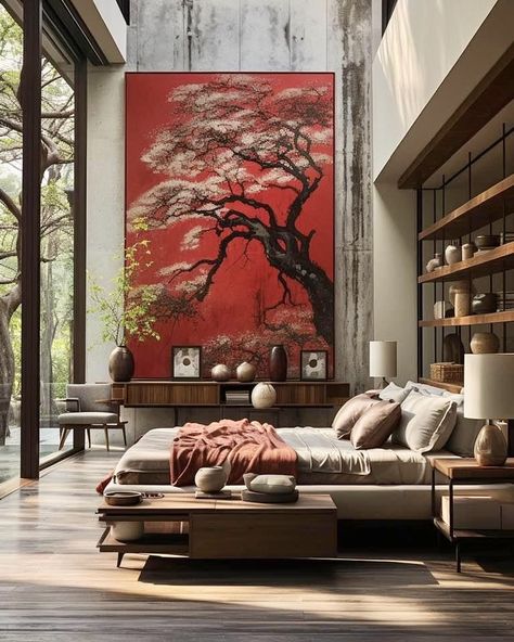 Chinese Home Interior, Old Money Interior Design, Old Money Interior, Japanese Living, Japanese Living Room, Chinese Home, Luxe Decor, Living Room Red, Japanese Painting