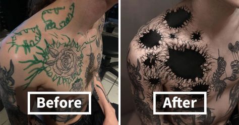 30 Before & After Pics Of Terrible Tattoos Getting Fixed, As Shared In This Online Group Tattoos Dragon, Terrible Tattoos, Be Brave Tattoo, Empowering Tattoos, No Regrets Tattoo, Optical Illusion Tattoo, Armband Tattoo Design, Marvel Tattoos, Cool Optical Illusions