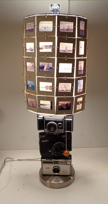 Slides Lampshade, Rock And Roll Room, Camera Decor, Travel Inspired Decor, Miniature Calendar, Camera Lamp, Repurposed Art, Diy Shades, Old Lamps