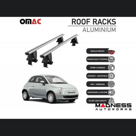 FIAT 500 Roof Rack Cross Bars - Smooth Roof - Silver Roof Racks, Fiat 500, Roof Rack, Trunk, Roof, Bar, Silver