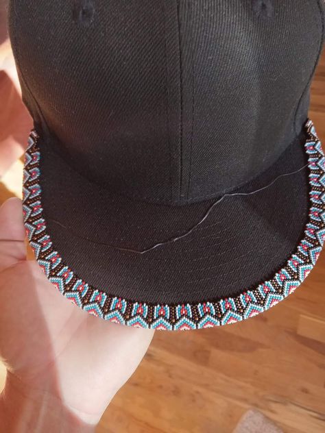 Beaded Hat Bands Patterns, Adjustable Bead Caps Festival Hats, Adjustable Hat Band With Bead Caps For Festival, Beaded Baseball Hat Brim Patterns, Beaded Baseball Hat, Beaded Hats, Beaded Baseball Caps, Beaded Cap Hats For Festivals, Beaded Hat Brim