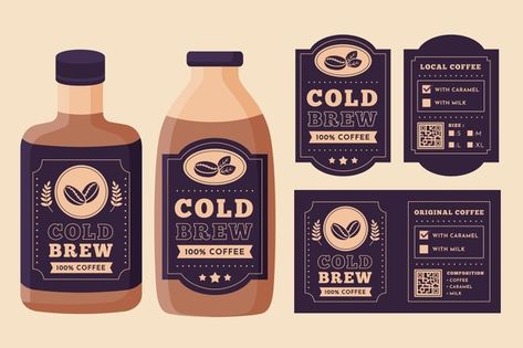 Cold brew coffee labels design | Free Vector #Freepik #freevector #food #label #coffee #badge Cold Brew Label, Coffee Branding Design, Coffee Labels, Coffee Label, Labels Design, Bottle Label Design, Coffee Business, Food Label, Vector Food