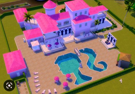 Barbie House Sims 4, Barbie Sims, Sims Lots, Dream House Layout, Lotes The Sims 4, Bloxburg Houses, Sims Houses, Sims Free Play, Barbie Dreamhouse