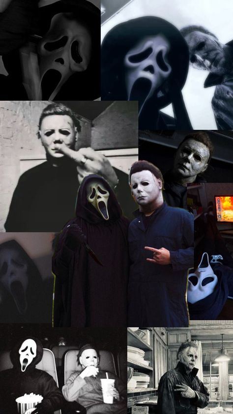 Halloween Aesthetic Ghostface, Ghost Face And Michael Myers Wallpaper, Ghostface And Michael Myers Wallpaper, Slasher Aesthetic Wallpaper, Scream And Michael Myers, Michael Myers And Ghostface, Michael Myers Wallpaper, Movie Character Wallpaper, Ghost Face Wallpaper Aesthetic