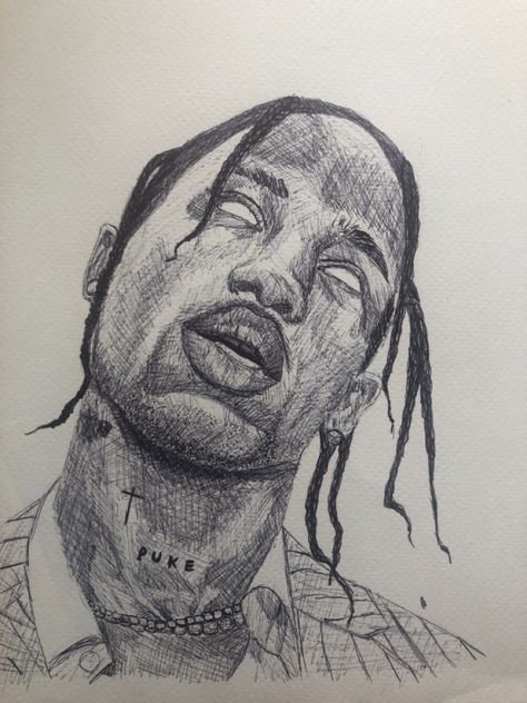 Pen drawing Mid 90s Drawing, Rapper Sketches, Travis Scott Sketch, Obx Drawings, Travis Scott Drawing, Rapper Drawings, Cartoon Drawing Tutorial, Pencil Sketch Images, Drawing Expressions