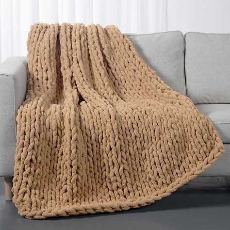 Amazon.com: Carriediosa Chunky Knit Throw Blanket 60" X 80" Twin, 100% Hand Made Large Chenille Loop Yarn Soft Fluffy Throws for Couch Sofa Bed, Big Crochet Cozy Heavy Thick Cable Woven Blanket, Tan Brown : Home & Kitchen Ideal Farmhouse, Tan Throw Blanket, Tan Blanket, Braided Sweater, Brown Bedroom Decor, Big Crochet, Brown Throw Blanket, Brown Blanket, Chunky Knit Throw Blanket