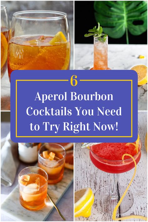 Collage of 4 aperol bourbon cocktails. Tropical Bourbon Cocktails, Bourbon Aperol Cocktail, Bourbon Sangria Recipes, Summer Bourbon Drinks, Burbon Drinks, Summer Bourbon Cocktails, Aperol Cocktail Recipes, Aperol Drinks, Bourbon Drinks Recipes