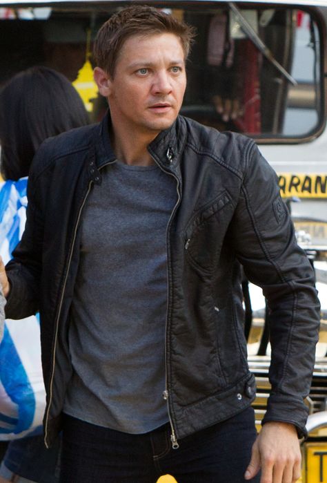 Belstaff H Racer leather jacket (image from The Bourne Legacy). The Bourne Legacy, Bourne Legacy, Black Racer, Racer Jacket, Clint Barton, Lambskin Leather Jacket, Jeremy Renner, Daryl Dixon, Norman Reedus