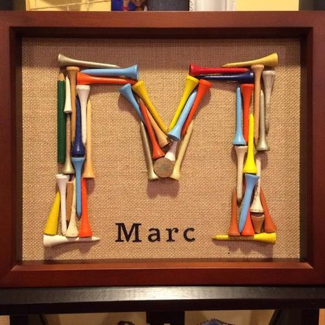 Golf Tee Wall Art, Gifts for him, Personalized Fathers Day Gift, Golf Tee Letter, Custom Golf Initia Golf Nursery, Golf Bar, Golf Crafts, Golf Theme Party, Golf Ball Gift, Golf Room, Golf Wall Art, Golf Ball Crafts, Golf Diy