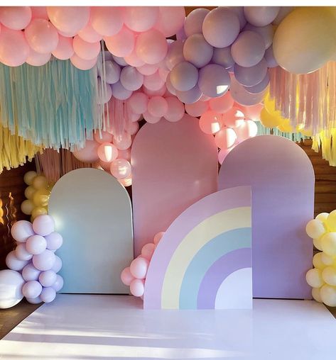 Rainbow Themed Birthday Party, Unicorn Birthday Party Decorations, Rainbow First Birthday, 1st Birthday Girl Decorations, Pastel Birthday, Girl Birthday Decorations, Birthday Party Theme Decorations, Girl Birthday Themes, Rainbow Birthday Party