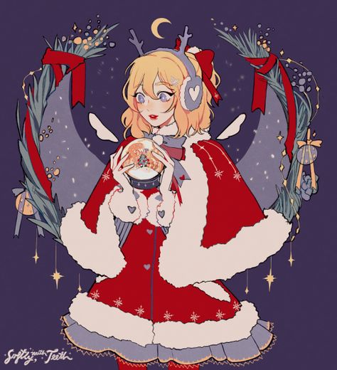 Anime Christmas Art, Christmas Oc Art, Christmas Girl Drawing, Christmas Character Art, Christmas Character Design, Christmas Oc, Christmas Fanart, Christmas Poses, Art Twitter