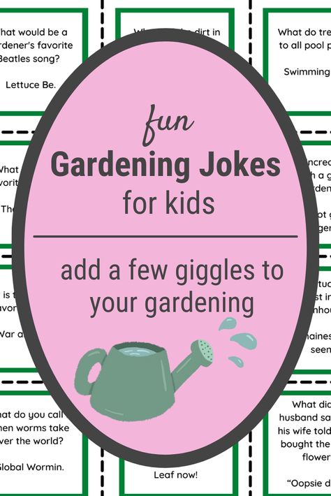 Massive (and funny) collection of gardening jokes. Includes greenhouse jokes, garden puns, jokes about flowers, sunflower jokes, cacti jokes, and even some Garden Jokes Humor, Plant Jokes Funny, Garden Puns Funny, Spring Jokes For Kids, Gardening Puns, Summer Jokes For Kids, Spring Jokes, Gardening Jokes, Flower Puns